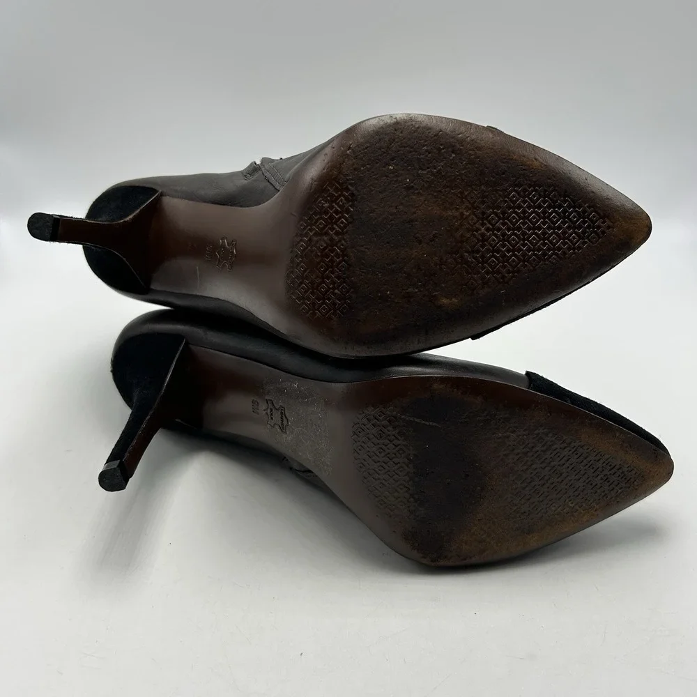 Tory Burch Rivington 100 Ankle Boot Womens 9 M Brown Leatherl Black Cap Toe